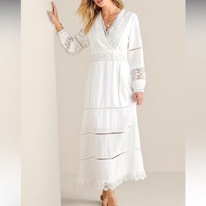 Soft Surroundings Araminta Linen White Lace Maxi Dress 6P NWT